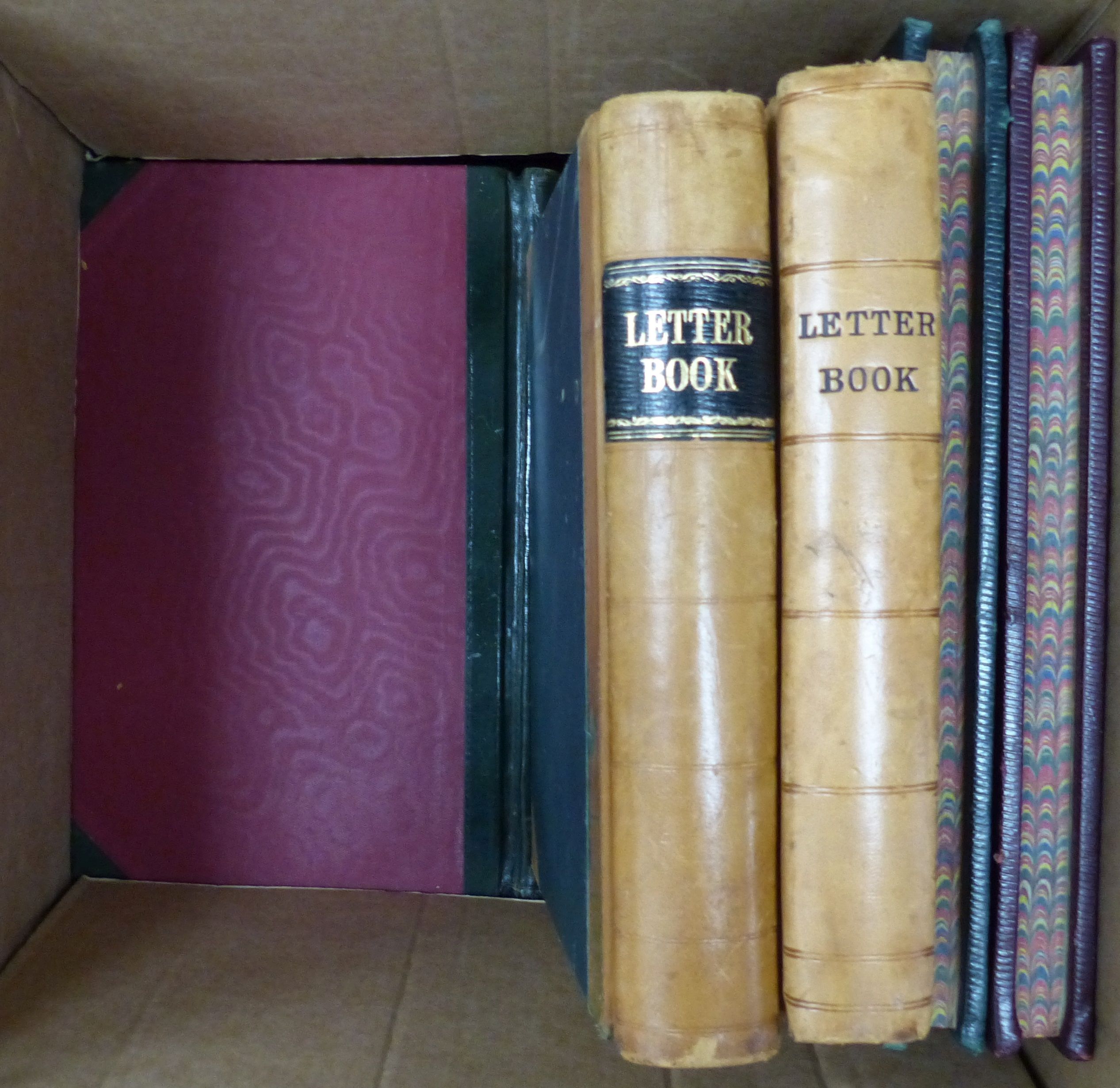 Various leather bound letter books, cash books etc